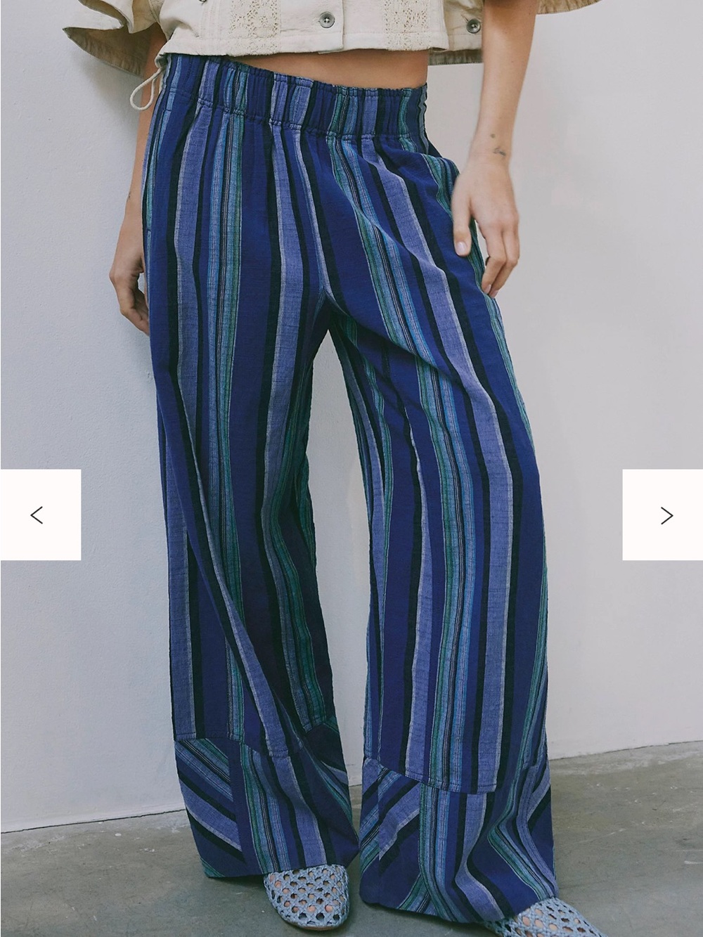 Free People Vertical Stripe Wide-Leg Pants in Blue & Green